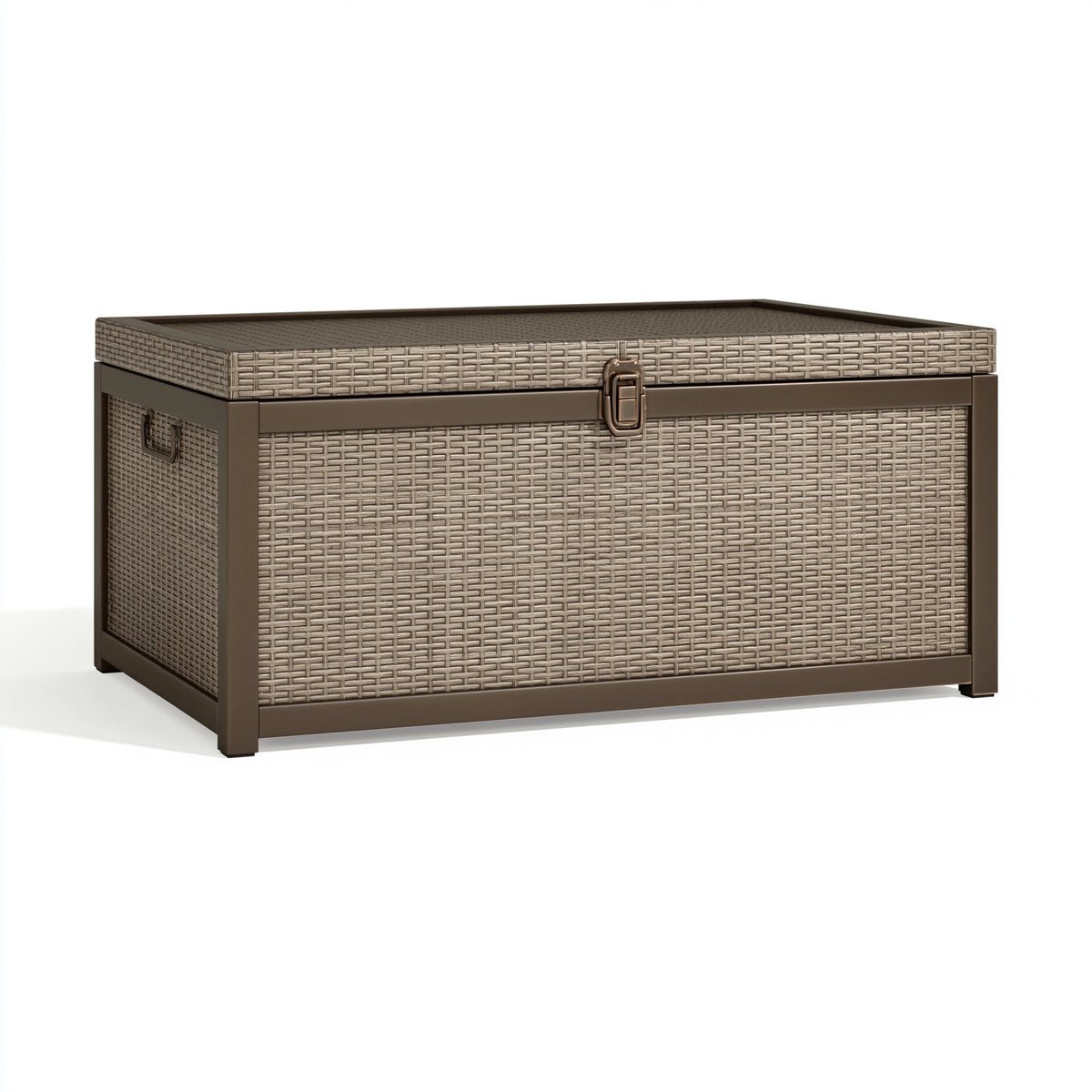 Garten-Aufbewahrungsbox 120 x 60 x 60 cm Geflecht und Metall Braun/Graubraun mit Deckel