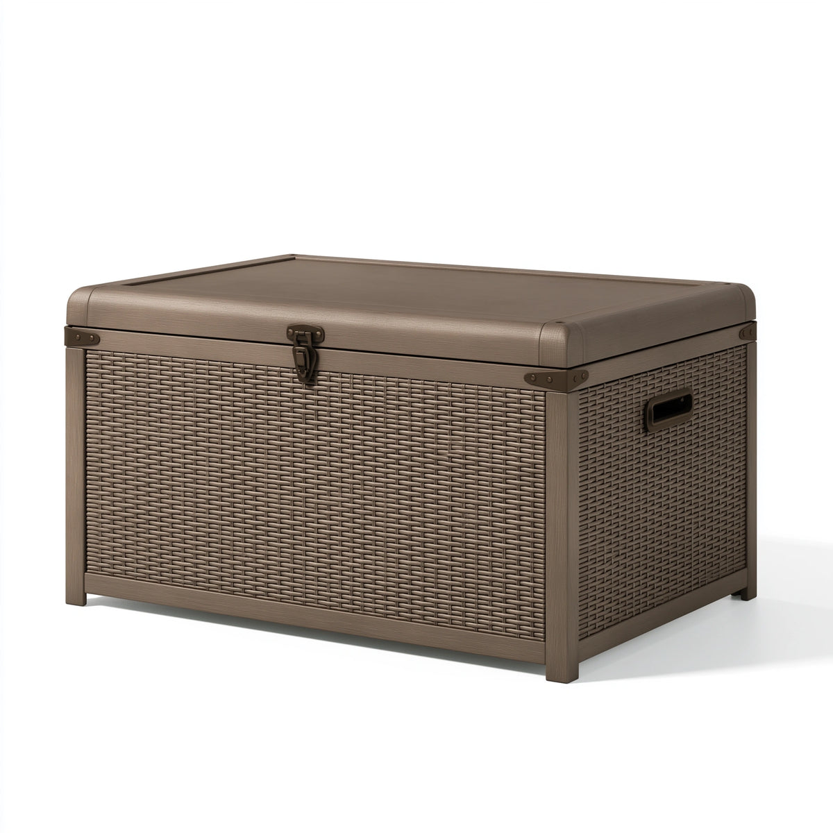 Aufbewahrungsbox 120 x 60 x 65 cm Kunststoffgeflecht Taupe mit Deckel für Garten