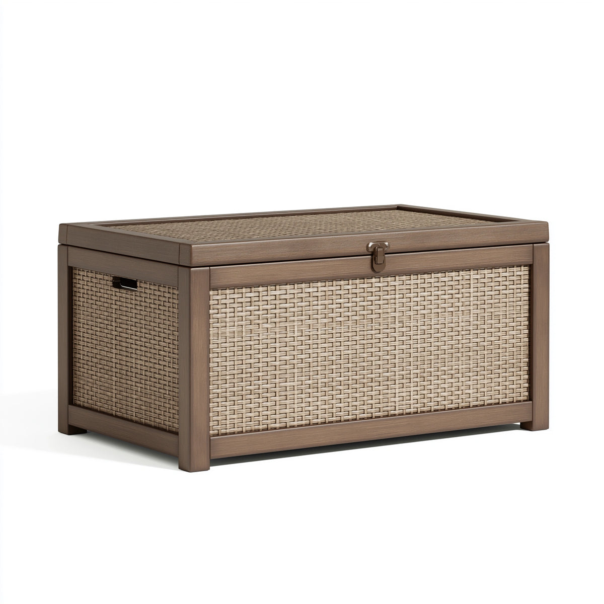 Aufbewahrungstruhe 90 x 50 x 50 cm in Braun aus Kunststoffgeflecht - Gartenbox mit Deckel