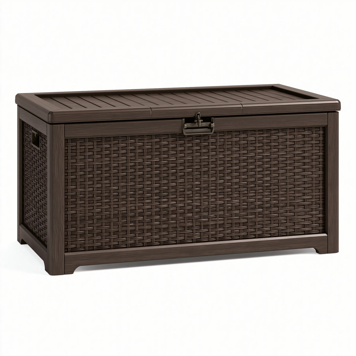 Garten-Aufbewahrungsbox 120 x 60 x 65 cm Kunststoff Dunkelbraun mit Deckel in Flechtoptik