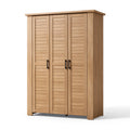 Kleiderschrank 150 x 60 x 200 cm Holzwerkstoff Eiche hell dreitürig mit Lamellentüren