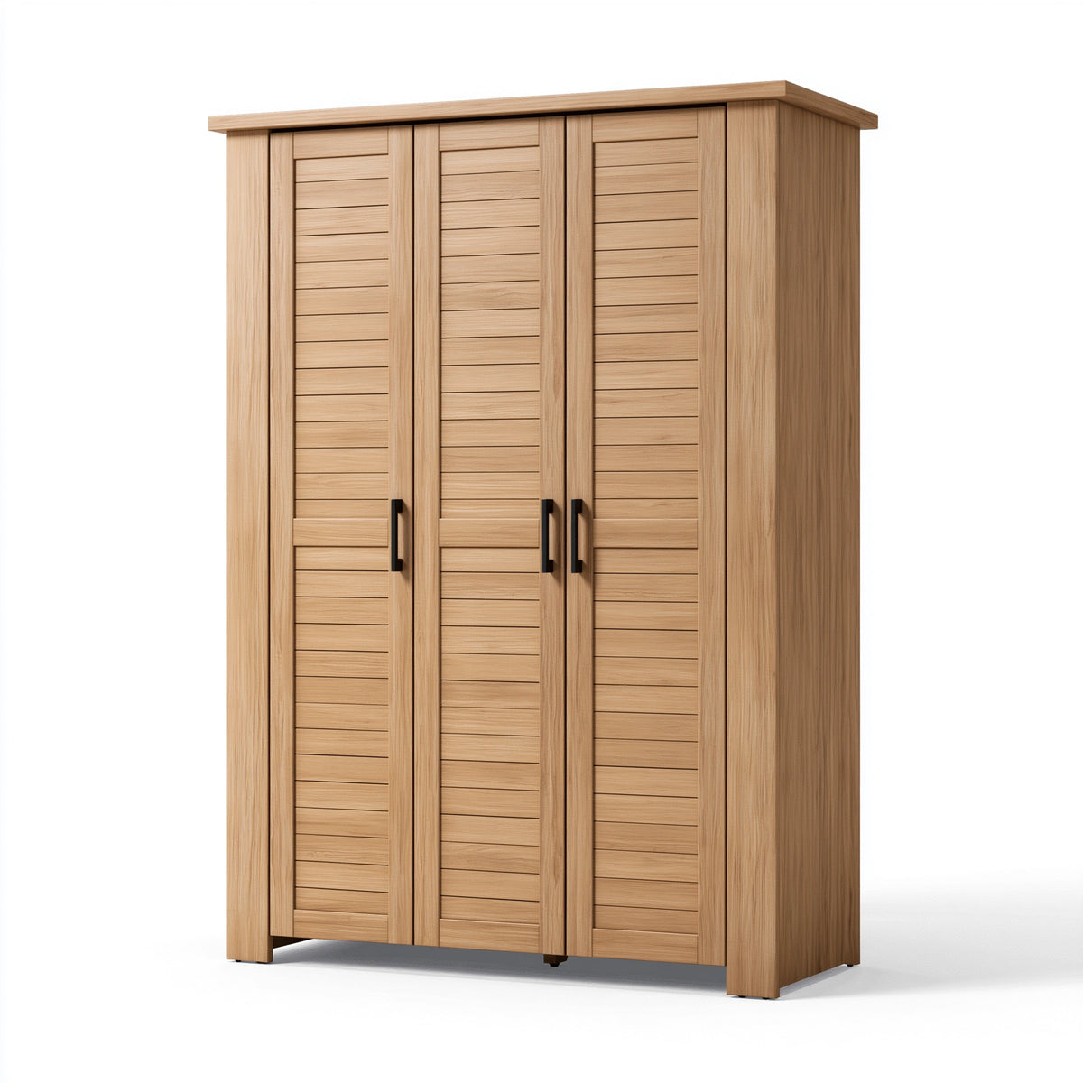 Kleiderschrank 150 x 60 x 200 cm Holzwerkstoff Eiche hell dreitürig mit Lamellentüren