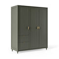 Kleiderschrank 180 x 60 x 200 cm olivgrün Holzwerkstoff mit 3 Türen und 2 Schubladen Landhausstil