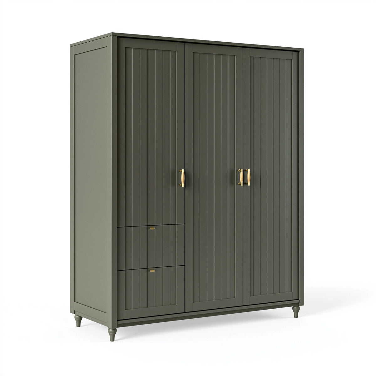 Kleiderschrank 180 x 60 x 200 cm olivgrün Holzwerkstoff mit 3 Türen und 2 Schubladen Landhausstil