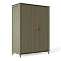 Kleiderschrank 120 x 55 x 180 cm aus Holz olivgrün mit 2 Türen im Landhausstil