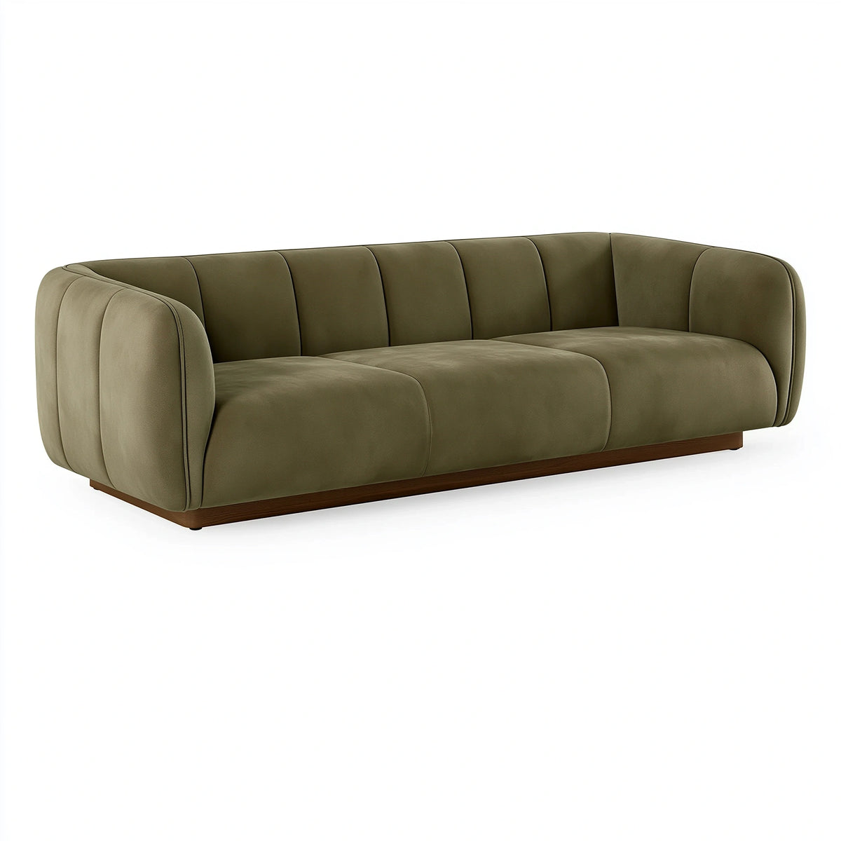 Sofa 220 x 95 x 76 cm Samt Olivgrün - 3-Sitzer mit gerundeten Armlehnen