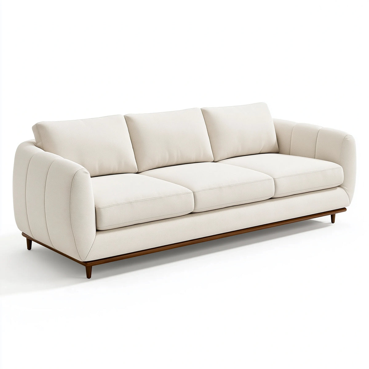 3-Sitzer Sofa 220 x 95 x 85 cm Creme Textilbezug mit Holzfüßen Modern