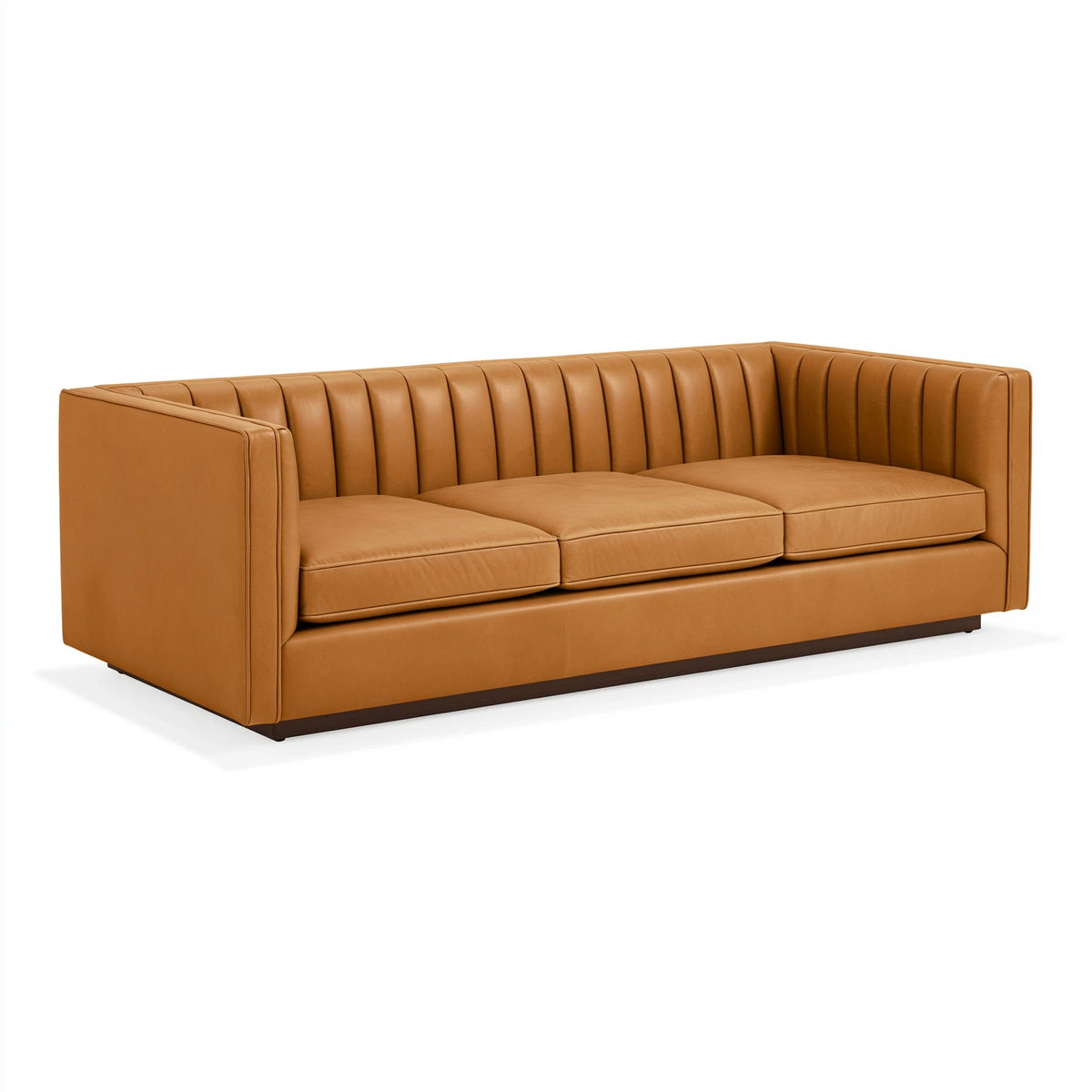 3-Sitzer Sofa 220 x 90 x 78 cm cognacfarben in Lederoptik mit vertikaler Steppung