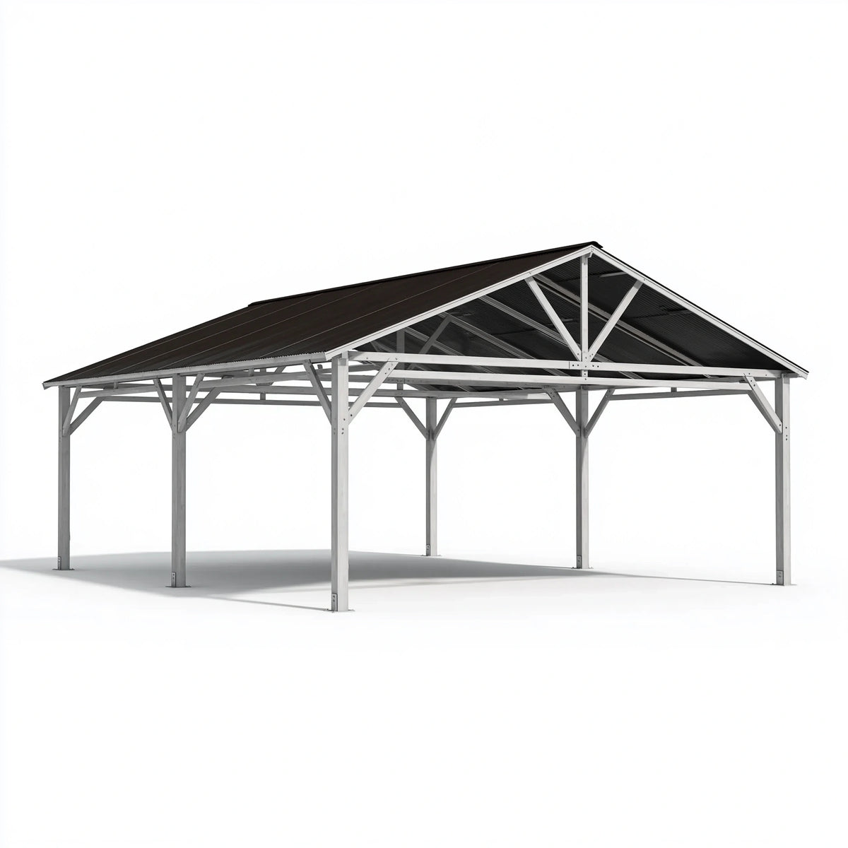 Carport 600 x 300 x 270 cm aus Stahl Grau Schwarz - freistehend mit Satteldach