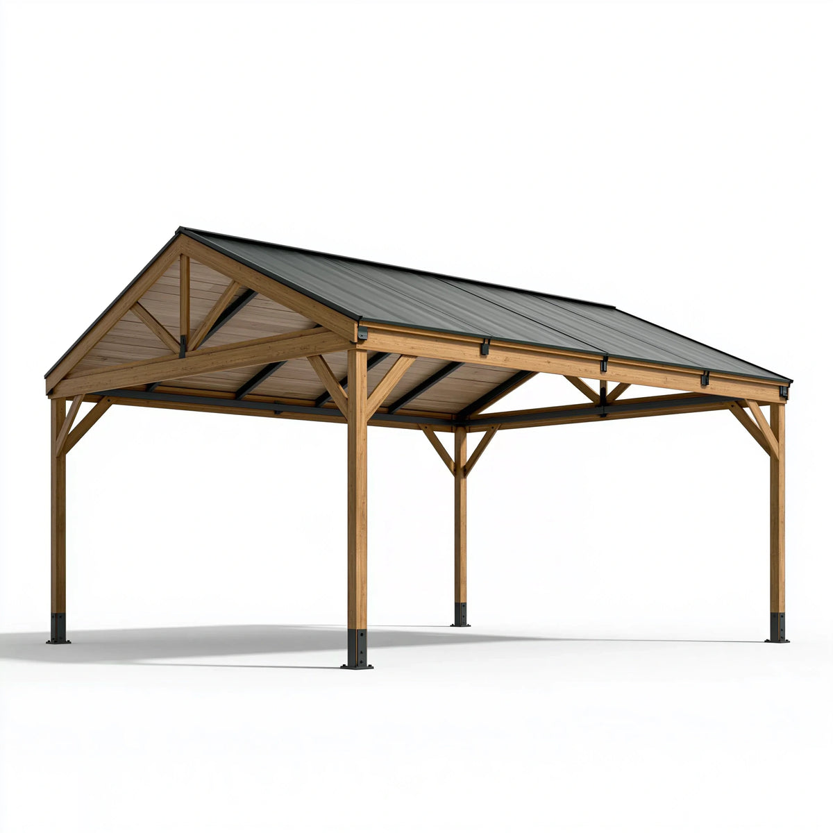 Holzcarport 600 x 500 x 300 cm Naturbraun Grau mit Satteldach