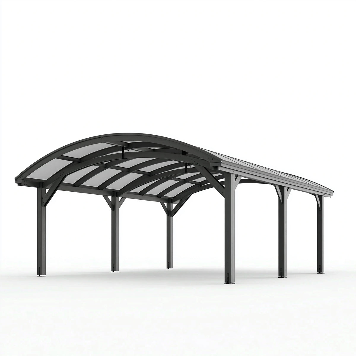 Carport 600 x 300 x 280 cm aus Metall in Anthrazit mit transparentem Bogendach