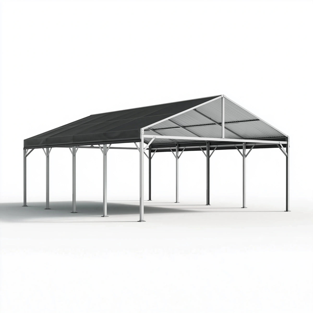 Doppelcarport 600 x 600 x 290 cm aus Metall und Polycarbonat in Schwarz Grau mit Pultdach