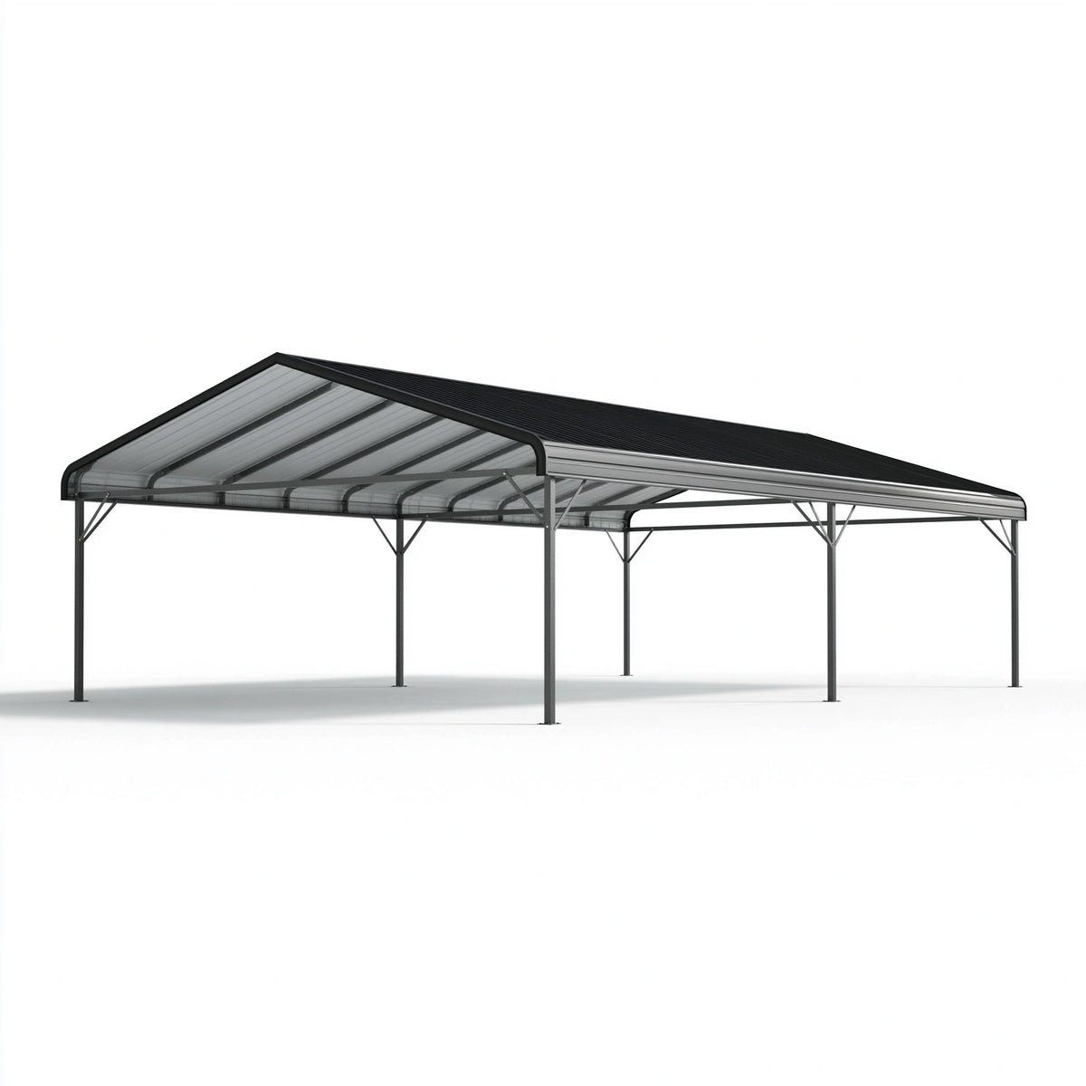 Carport 600 x 300 x 270 cm aus Metall Schwarz mit transparentem Dach freistehend