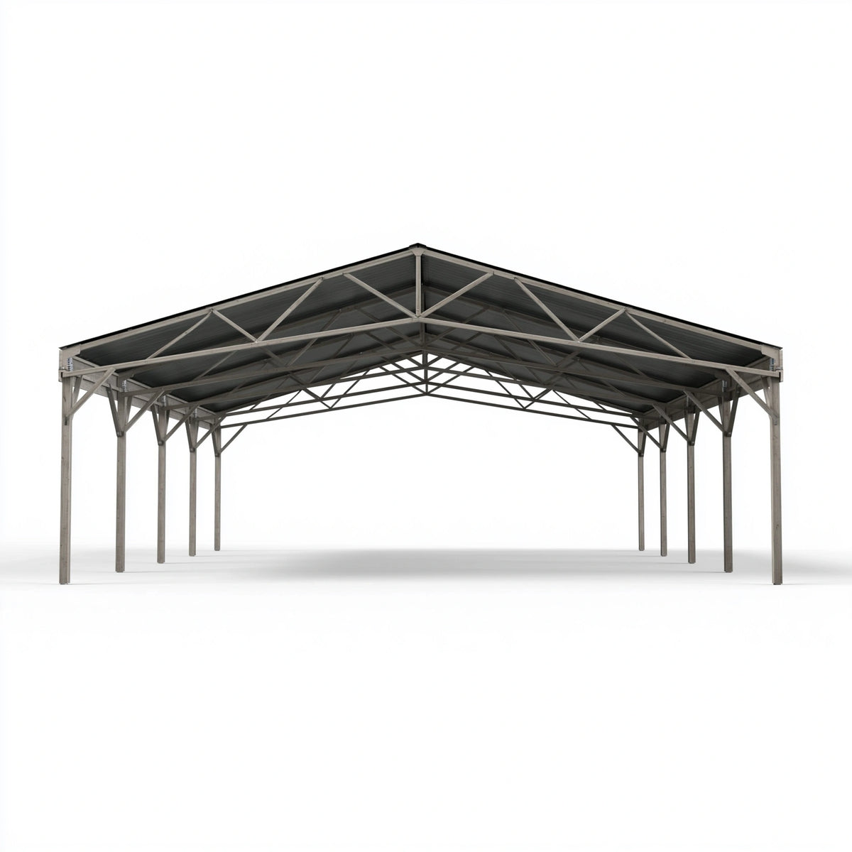 Metall Carport 600 x 600 x 300 cm Grau mit Satteldach für Außenbereiche